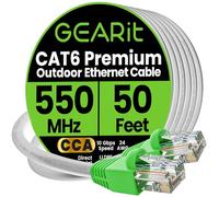 GEARit Cat6 Outdoor Ethernet Cable (50 Feet) CCA Copper Clad, Waterproof, Direct Burial, In-Ground, UV Jacket, POE, Network, Internet, Cat 6, Cat6 Cable - 50ft