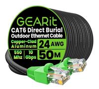 GEARit Cat6 Outdoor Ethernet Cable (50 Meters) CCA Copper Clad, Waterproof, Direct Burial, In-Ground, UV Jacket, POE, Network, Internet, Cat 6, Cat6 Cable - 50m