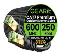 GEARit Cat7 Outdoor Ethernet Cable (250ft) SFTP Shielded Foil Twisted Pair, Pure Copper, LLDPE, Waterproof, Direct Burial, In-Ground, UV Resistant, POE, Network, LAN, Internet, Cat 7-250 Feet