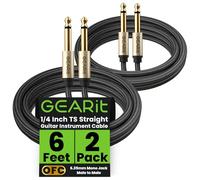 GEARit Guitar Instrument Cable (6ft 2-Pack) 1/4 Inch to 1/4 inch TS Straight Male to Male 6.35mm Mono Jack with Alloy Connector and Nylon Braid