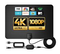 GearIT High-Gain Flat TV Antenna - Indoor Long Range HD TV Antenna for Local Channels - Supports 4K 1080P - Omni-Directional Signal Reception - 9.8ft Coax HDTV Cable - Black
