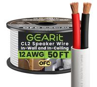 GearIT In-Wall Speaker Wire OFC 2x4mm≤ (15.24 Meters - White) Oxygen-Free Copper - Hi-Fi Audio Cable for In-Wall / CL2 Rated / 2-Conductors - 12 Gauge AWG, 50 Feet