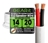 GEARit OFC Speaker Wire 14 Gauge 20FT, in Wall Speaker Cable UL CL2 Rated | 14 Gauge Speaker Wire with Foot Marker,Polarity Marked for In-Wall Home Theater,Car,School,Office,Commercial Audio(OFC,White)