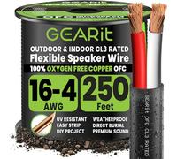 GEARit Outdoor Speaker Wire CL3 Rated, 16 Gauge Speaker Wire, Speaker Cable 250 ft for Outdoor Speakers, Patio, Garden, Backyard Audio, Direct Burial in Ground/in Wall, OFC (Black, 4-Cores)