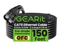 GEARit Shielded CAT6 Ethercon Cable 150ft Black EtherCON-Compatible | Locking EtherCON-Style Connectors, Oxygen-Free Copper, Aluminum Shielding, 10Gbps, Stage Lighting Digital Snake Studio