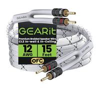 GEARit Speaker Cable with Banana Plugs White 15 ft 12 Gauge,Speaker Cable CL2 Rated 12AWG OFC,Heavy Duty Braided 12 Gauge Speaker Wire for Audiophiles,Hi-Fi Systems,Home Theater,Amplifiers & Speakers