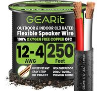GEARit Speaker Wire 12 Gauge 250 ft,UL CL3 Rated Speaker Cable 12 AWG Copper Wire with Polarity Mark,Audio Cable for in-Wall,Home,Car,Outdoor,Garden,Commercial Audio Systems,OFC(Black,4-Cores)