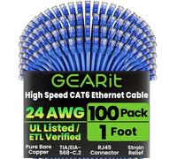 GEARit100-Pack, Cat 6 Ethernet Cable Cat6 Snagless Patch 1 Foot - Snagless RJ45 Computer LAN Network Cord, Blue - Compatible with 5 Port Switch POE 5port Gigabit