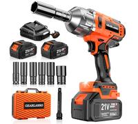 GEARLASSO 1300N.m(960Ft-lbs) Cordless Impact Wrench 1/2" Brushless High Torque Impact Wrench with 2X 4.0Ah Batteries, 6 Sockets, Charger, Extension Bar for Car, RV, Truck Wheel Lug Nuts