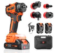 GEARLASSO 21V Brushless Cordless Drill Driver Kit, 5-in-1 Multi-Head System with 2000mAH Batteries and Charger, Right Angle Adapter, Offset Head, 3-Jaw Chuck, Extension Head