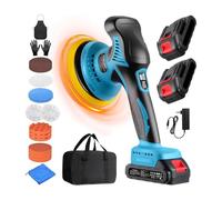 GEARLASSO Car Buffer Polisher, 8 Variable Speed Car Polisher 2800-6000RPM Car Polishing Machine with 2X 21V 2.0Ah Batteries and 17 Piece Polishing Kit for Car Detailing Scratch Removing (Blue)