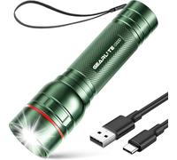 GEARLITE Rechargeable LED Torch, 2000LM Torches LED Super Bright with 3 Modes, Portable Small Torch with Battery, Waterproof Flashlight Zoomable for Power Cut, Emergency, Camping, Hiking- Green