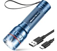 GEARLITE Rechargeable LED Torch, 2000LM Torches LED Super Bright with 3 Modes, Portable Small Torch with Battery, Waterproof Flashlight Zoomable for Power Cut, Emergency, Camping, Hiking, Outdoor-Blue