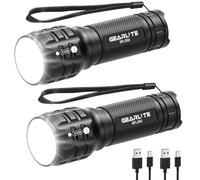 GEARLITE Rechargeable Torch 2 Pack, 2000LM Torches LED Super Bright Adjustable Focus, Waterproof Small Torch with 3 Lighting Modes, LED Torches for Dog Walking, Emergency, Power Cut, Gift for Dad Him