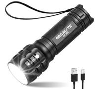 GEARLITE Rechargeable Torch, 2000LM Torches LED Super Bright Adjustable Focus, Waterproof Small Torch with 3 Lighting Modes, LED Torches for Dog Walking, Emergency, Power Cut, Gift for Dad Him