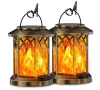 GEARLITE Solar Lanterns for Outdoor, Realistic Flame Effects, IP65 Waterproof, Black, LED, Tabletop & Ceiling Mount, Decorated Lanterns