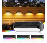 GEARLITE Solar Lights Outdoor Garden, 4 Pack Solar Fence Lights with Warm White and Multi-Colour Changing Modes, Waterproof Garden Ornaments Outdoor for Fence Stairs Step Terraces Deck