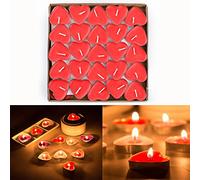 Gearmax 50 Pcs Love Heart Shape Tealights Love Candles Bulk Floating Smokeless Scented Romantic Candles Valentines Mothers Day Christmas Wedding Birthday Party Decoration (Red)