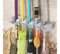 Gearmax® Wall Mounted Brush Broom and Mop Holder/Magic Holder Storage Tidy Organiser 5 Positions 6 Hooks Wall Rack