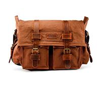 Gearonic TM Vintage Canvas Leather Messenger Bag for 17 Inch Laptop, Coffee
