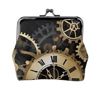 Gears Clock Bronze Century Full Double-Sided Printed Pattern Women's and Girls' Fashionable Leather Kiss Lock Coin Purse Card Bag