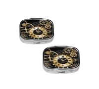 Gears Clock Bronze Century Pill Box 2 Compartment Medicine Pill Case,Travel Pill Organizer, Small Metal Pill Case Portable Pill Box, Perfects Gift for Anyone in Need