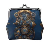 Gears Clock Bronze Century Print Coin Purse,Cute Leather Kiss Lock Coin Wallet Portable Wallet for Office and Travel