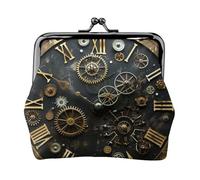 Gears Clock Bronze Century Print Coin Purse for Women Cute PU Leather Kiss-lock Change Purse Wallet, Black, One Size, Pattern