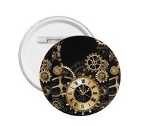 Gears Clock Bronze Century -Print Custom Round Enamel Pin - Alloy Metal Lapel Badge For Jacket, Bag, Gift Idea.