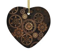 Gears Clock Bronze Century Print Heart Ceramic Ornament Memorial Ornament for Christmas Tree Sympathy Presents for Loved Ones