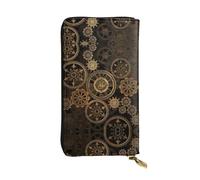Gears Clock Bronze Century Print Leather Long Clutch Wallet – Fashionable Personalized Wallet, Multiple Card Slots, Gift Ready, Black, One Size