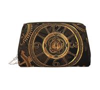 Gears Clock Bronze Century Print Leather Makeup ba Leather Makeup Bag - Stylish Travel & Toiletry Companion