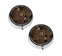 Gears Clock Bronze Century Print Pill Box 3 Compartment Medicine Pill Case,Portable for Pocket Or Purse Pill Organizer Decorative Metal Medicine Vitamin Organizer Unique Gift