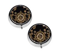 Gears Clock Bronze Century Print Print Pill Box 3 Compartment Medicine Pill Case,Portable for Pocket Or Purse Pill Organizer Decorative Metal Medicine Vitamin Organizer Unique Gift