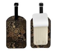 Gears Clock Bronze Century Printed Leather Luggage Tag, Durable Baggage Identifier, Soft PU ID Label, for Business Travel