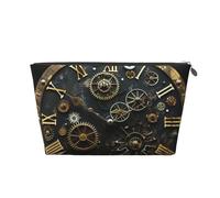 Gears Clock Bronze Century Printed Travel Cosmetic Bags with Silver Zipper Makeup Organizer Cosmetic Case Toiletry Bag for Women Mom Girls