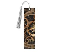 Gears Clock Bronze Wooden Bookmark Craft Hanging Tags Ornaments Rectangular Bookmarks with Holes and Ropes