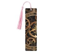 Gears Clock Bronze Wooden Bookmark Craft Hanging Tags Ornaments Rectangular Bookmarks with Holes and Ropes