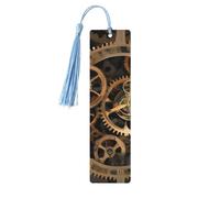 Gears Clock Bronze Wooden Bookmark Craft Hanging Tags Ornaments Rectangular Bookmarks with Holes and Ropes