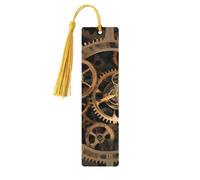 Gears Clock Bronze Wooden Bookmark Craft Hanging Tags Ornaments Rectangular Bookmarks with Holes and Ropes