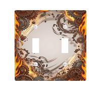Gears Double Light Switch Cover Plate, Industrial Dynamic Flames Cogs Orange Plastic Standard Size Switch Plate Decorative for Bedroom Bathroom Kitchen Entrance Decor