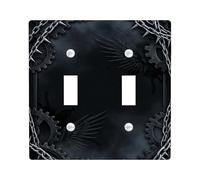 Gears Double Light Switch Cover Plate, Industrial Gothic Chains Wings None Black Plastic Standard Size Toggle Light Switch Cover for Living Room Bedroom Home Office Decor