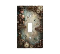 Gears Single Light Switch Cover Plate, Steampunk Vintage Clock Hummingbird None Bronze Plastic Standard Size Decorative Wall Plates for Home Living Room Bedroom Bathroom Decor (Single)