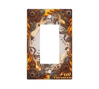 Gears Single Rocker Light Switch Cover, Industrial Dynamic Flames Cogs Orange Plastic Standard Size Switch Plate Decorative for Living Room Bedroom Home Office Decor