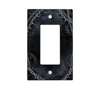 Gears Single Rocker Light Switch Cover, Industrial Gothic Chains Wings None Black Plastic Standard Size Accents Wall Switch Plates for Home Living Room New Apartment Decor