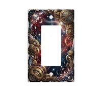 Gears Single Rocker Light Switch Cover, Steampunk Futuristic Cosmos Clock N/a Gold Plastic Standard Size Decorative Wall Plates for Home Living Room Bedroom Bathroom Decor