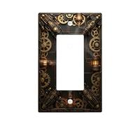 Gears Single Rocker Light Switch Cover, Steampunk Industrial Steam Rocket Bronze Plastic Standard Size Accents Wall Switch Plates for New Apartment Home Bedroom Office Decor
