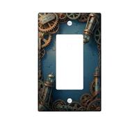 Gears Single Rocker Light Switch Cover, Steampunk Nautical Lighthouse Map Adventure Blue Plastic Standard Size Accents Wall Switch Plates for Bedroom Bathroom Kitchen Entrance Decor