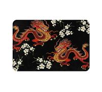 Gearsly Bath Mat 40 x 60 cm,Dragon Retro Chinese Flowers Non-Slip Shower Mats for Bathroom Floor,Super Absorbent Quick Dry Bathroom Mat,Soft Anti Mould Bath Rug Machine Washable