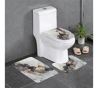 Gearsly Black Grey Gold Marble Bathroom Mats Sets 3 Piece,Super Soft Bath Mat And U Shaped Toilet Mat Set Non Slip Bathroom Rugs Water Absorbent Floor Mat Washable Home Decor